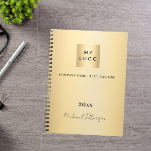 Caderno Espiral Logotipo empresarial dourado nome elegante script