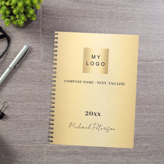 Caderno Espiral Logotipo empresarial dourado nome elegante script (Criador carregado)