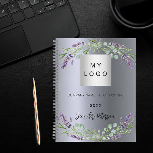 Caderno Espiral logotipo empresarial flores de lavanda violeta pra