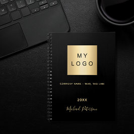 Caderno Espiral Logotipo empresarial monograma elegante preto dour
