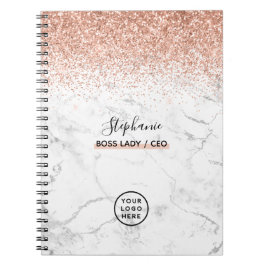Caderno Espiral Logotipo Glitter Dourado rosa Seu Nome Senhora Che