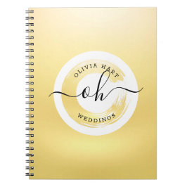 Caderno Espiral Logotipo Personalizado Minimalista Dourado Estilis