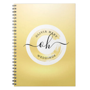 Caderno Espiral Logotipo Personalizado Minimalista Dourado Estilis