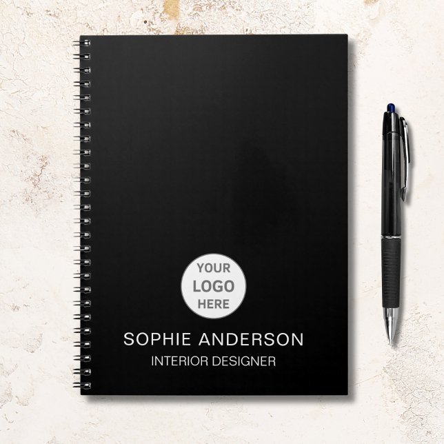 Caderno Espiral Logotipo personalizado moderno Black Professional  (Modern Custom Logo Black Professional Business Notebook)