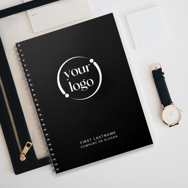 Caderno Espiral Logotipo Simples Moderno em Preto (Personalize with your logo and text.)
