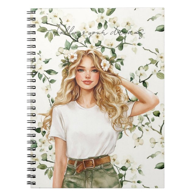 Caderno Espiral Loira Ela Usava Flores no Cabelo   (Frente)