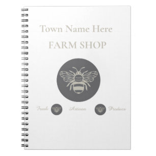 Caderno Espiral Loja de Produtos da Fazenda ou Logotipo de Abelha 