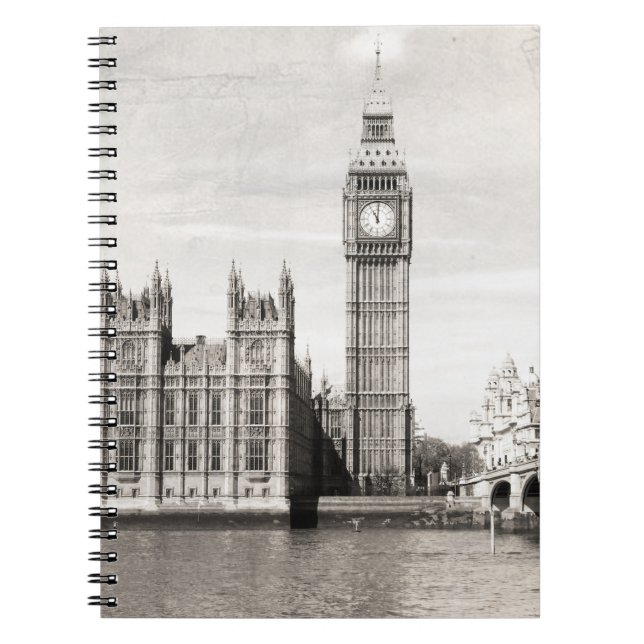 Caderno Espiral Londres antiga, preto e branco. (Frente)