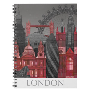 Caderno Espiral Londres Elevações por Noite - Vermelho