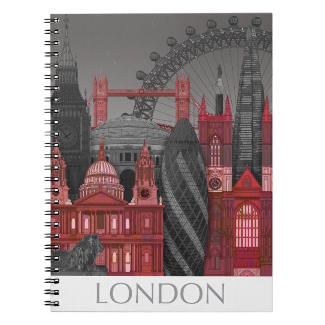 Caderno Espiral Londres Elevações por Noite - Vermelho (Frente)
