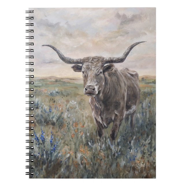 Caderno Espiral "Longhorn" pintado à mão (Frente)