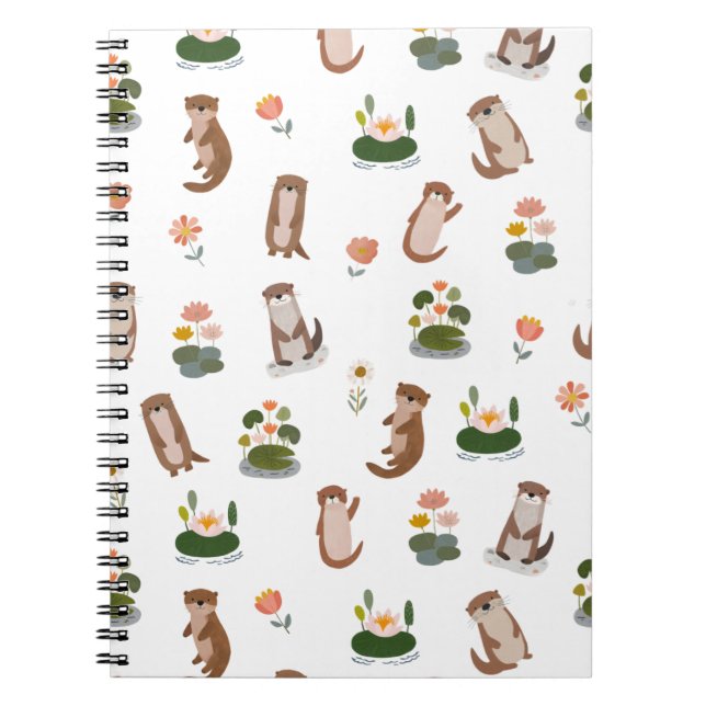 Caderno Espiral Lontras e Folhas de Nenúfar em Branco (Frente)
