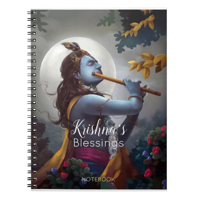 Caderno Espiral Lorde Krishna com a bênção de Flute (Frente)