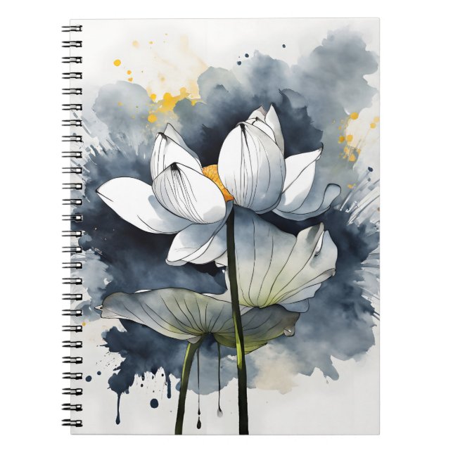 Caderno Espiral Lótus - Flores aquarela (Frente)