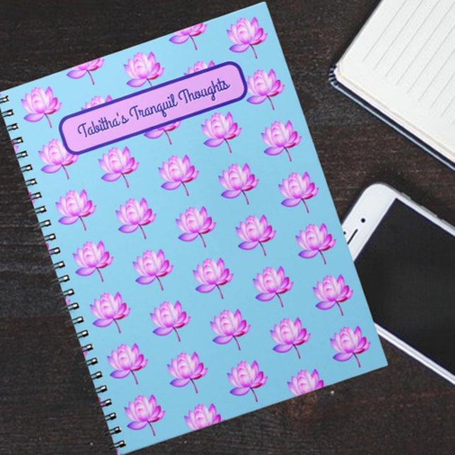 Caderno Espiral Lotus Flowers Baby Blue Background Notebook (Criador carregado)