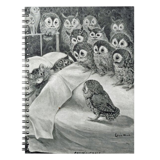Caderno Espiral Louis Wain Cat Nightmare Owl Bird (Frente)
