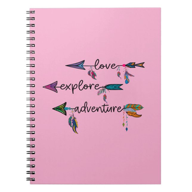 Caderno Espiral Love Explore Adventure Arrow Tribal Boho Design (Frente)