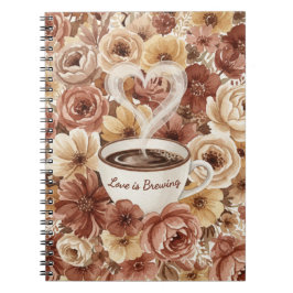 Caderno Espiral Love is Brewing Floral Coffee Heart Bridal Shower