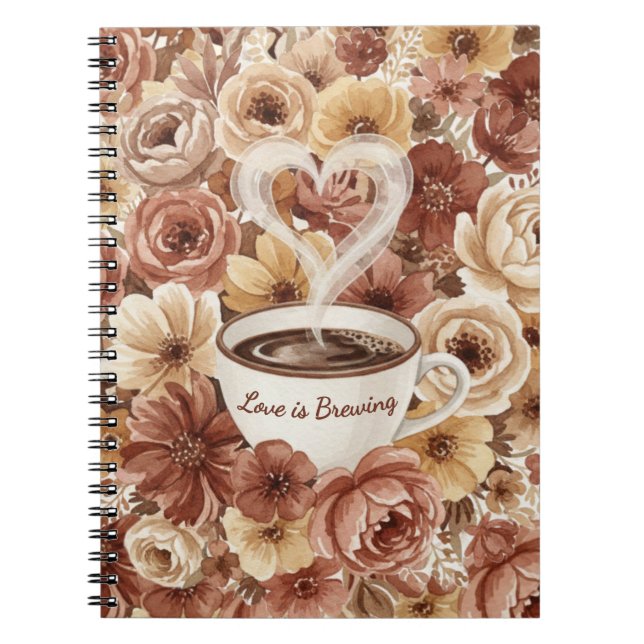 Caderno Espiral Love is Brewing Floral Coffee Heart Bridal Shower (Frente)