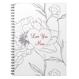 Caderno Espiral Love You Mom Line‑Art Floral