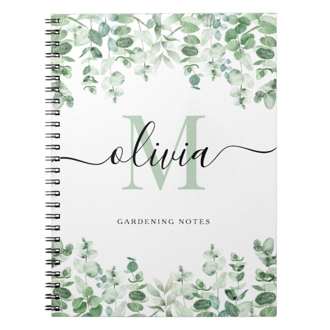 Caderno Espiral Lovely Eucalyptus | Monograma de Aquarela Elegante (Frente)