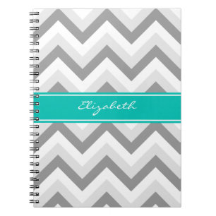 Caderno Espiral Lt Cinza Med Cinza Branco Chevron Azul Petróleo Mo