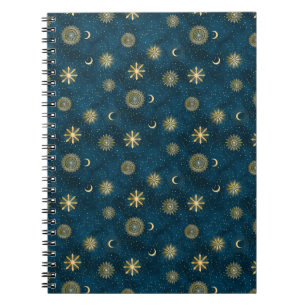 Caderno Espiral Lua Azul Celestial e Dourada do Crescente Noturno 
