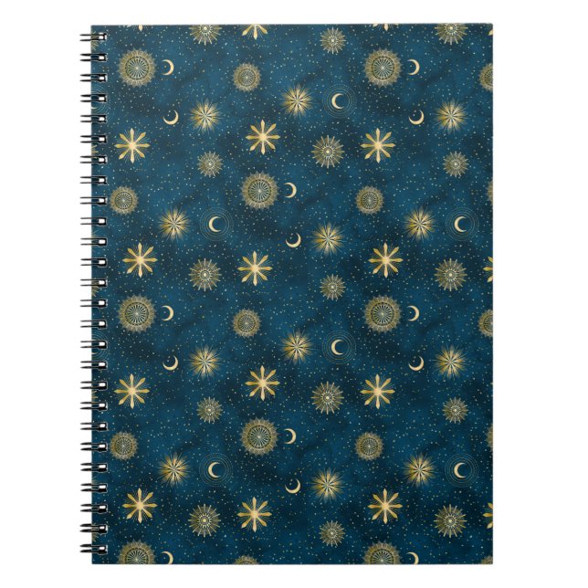 Caderno Espiral Lua Azul Celestial e Dourada do Crescente Noturno  (Frente)