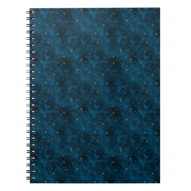 Caderno Espiral Lua Azul Celestial e Dourada do Crescente Noturno  (Frente)