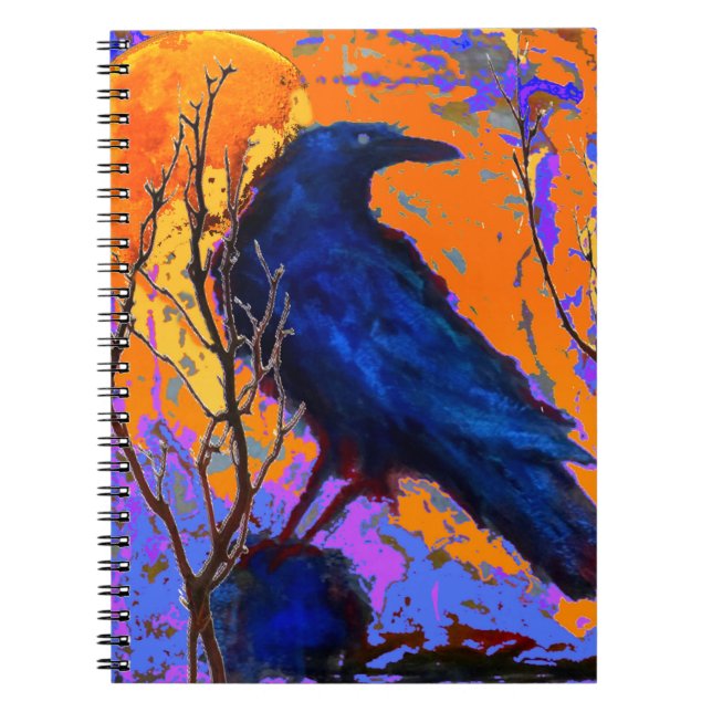Caderno Espiral Lua azul místico do corvo por Sharles (Frente)