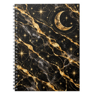 Caderno Espiral Lua Celestial e Estrelas Preto Ouro