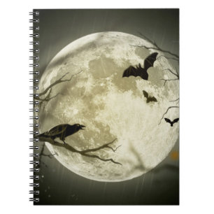 Caderno Espiral Lua cheia com morcegos e Raven