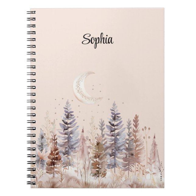 Caderno Espiral Lua Corada Árvores Roxas (Frente)