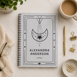 Caderno Espiral Lua Crescente Celestial Geométrica