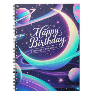 Caderno Espiral Lua crescente, estrelas, planetas temática por gal
