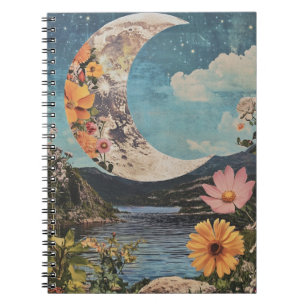 Caderno Espiral Lua Crescente Sobre Paisagem Serena