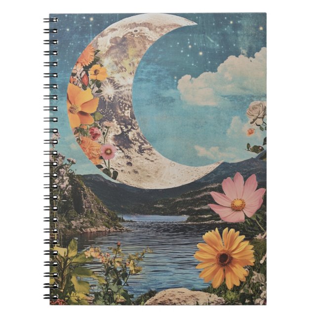 Caderno Espiral Lua Crescente Sobre Paisagem Serena (Frente)