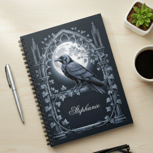 Caderno Espiral Lua de Corvo Gótico Academia Sombria