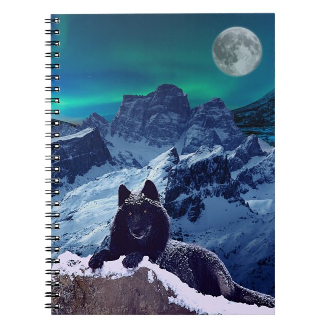 Caderno Espiral Lua do Lobo Negro | Bloco de notas de fotografia e (Frente)