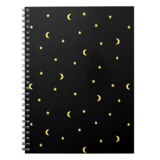 Caderno Espiral Lua Dourado e estrelas