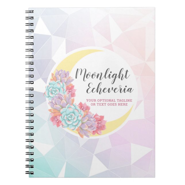 Caderno Espiral Lua e Suculentas Pastel Místico Boho Floral Cactus (Frente)