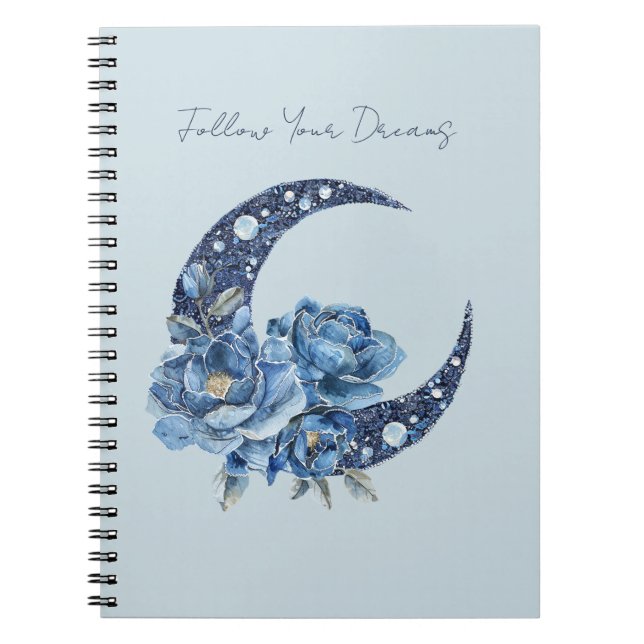 Caderno Espiral Lua Floral Azul (Frente)