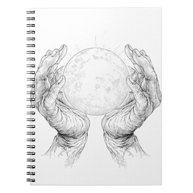Caderno Espiral Lua Sagrada Detida por Mãos Atacadas (Frente)