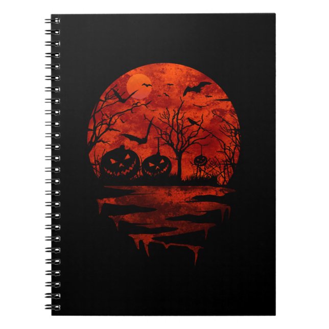 CADERNO ESPIRAL LUA VERMELHA ESCURA DE HALLOWEEN (Frente)