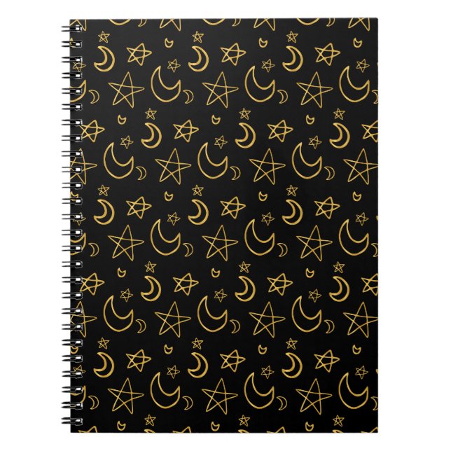 Caderno Espiral Luas e estrelas Dourado padrão (Frente)
