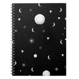 Caderno Espiral Luas e Estrelas Negras e Brancas