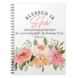 Caderno Espiral Luke 1:45 Abençoada é Ela Escritura Floral