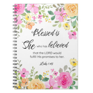 Caderno Espiral Luke 1:45 Abençoado é Ela, Escritura de Escritura