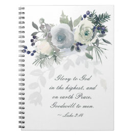 Caderno Espiral Luke 2:14 "Glória a Deus", Natal Branco