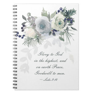 Caderno Espiral Luke 2:14 "Glória a Deus", Natal Branco